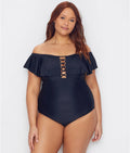 Raisins Curve Womens Plus Size Marrakesh Solid Caicos One-Piece, Size 16W by Vanessa Jane