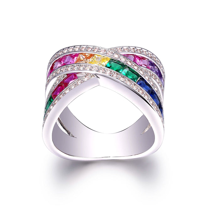 Rainbow Crystal X Ring with Swarovski Elements - Assorted Sizes by DailySale