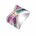 Rainbow Crystal X Ring with Swarovski Elements - Assorted Sizes by DailySale
