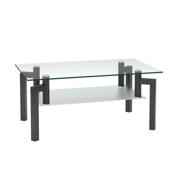 Rectangular Tempered Metal Tube Leg Living Room Glass Coffee Table by DailySale