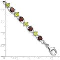 Red Garnet & Green Peridot Prong Sterling Silver Link Bracelet by Fine Color Jewels