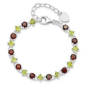 Red Garnet & Green Peridot Prong Sterling Silver Link Bracelet by Fine Color Jewels