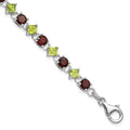 Red Garnet & Green Peridot Prong Sterling Silver Link Bracelet by Fine Color Jewels