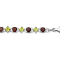 Red Garnet & Green Peridot Prong Sterling Silver Link Bracelet by Fine Color Jewels