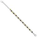 Red Garnet & Green Peridot Prong Sterling Silver Link Bracelet by Fine Color Jewels