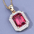 Red Genuine Rubellite and White Diamond 14K Yellow Gold Halo Pendant by Fine Color Jewels