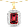 Red Genuine Rubellite and White Diamond 14K Yellow Gold Halo Pendant