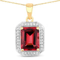 Red Genuine Rubellite and White Diamond 14K Yellow Gold Halo Pendant by Fine Color Jewels