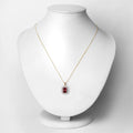 Red Genuine Rubellite and White Diamond 14K Yellow Gold Halo Pendant by Fine Color Jewels