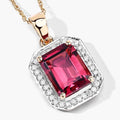 Red Genuine Rubellite and White Diamond 14K Yellow Gold Halo Pendant by Fine Color Jewels