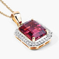 Red Genuine Rubellite and White Diamond 14K Yellow Gold Halo Pendant by Fine Color Jewels