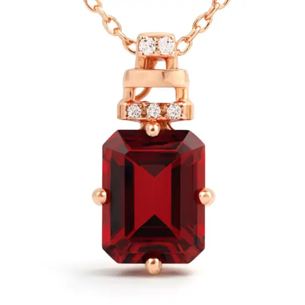 Red Natural Octagon Garnet Silver Pendant Necklace by Fine Color Jewels