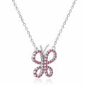 Red Ruby Butterfly Rhodium Plated Silver Necklace by Fine Color Jewels