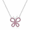 Red Ruby Butterfly Rhodium Plated Silver Necklace by Fine Color Jewels