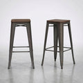 StyleWell Finwick Gunmetal Gray Backless Bar Stool With Wood Seat Set of 2 by Vanessa Jane