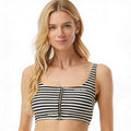 Michael Michael Kors Striped Zip-Up Cropped Bikini Top, Size Small by Vanessa Jane
