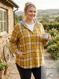 Love, Fire Trendy Plus Size Hooded Plaid Button-Front Shirt, Size 1X by Vanessa Jane