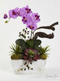 Nearly Natural 1458-Or Orchid & Succulent Garden With White Wash Planter by Vanessa Jane