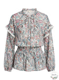 Aqua Printed Lace Trim Top by Vanessa Jane