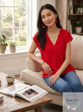 I.n.c. Women's Inverted-Pleat V-Neck Top, Size Medium by Vanessa Jane