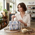 The Sak Alameda Satchel Crossbody Bag Stone Flowing Floral Leather Top Zip by Vanessa Jane