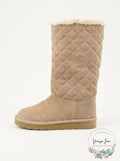 Michael Kors Sandy Quilted pieced Tall Boots khaki suede fur sherpa,Size 6 by Vanessa Jane