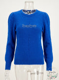 Bebe Womens Rhinestone Logo Blue Crew Neck Sweater, Size Medium by Vanessa Jane