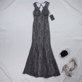Morgan and Co Womens Scalloped Lace Gown Dress, Blue, 1/2 by Vanessa Jane