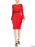 Calvin Klein Womens Striped Bell Sleeve Jewel Neck Sheath, Size 6 by Vanessa Jane