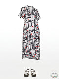 B New York Henley MIDI Abstract Print Dress, Size Large by Vanessa Jane
