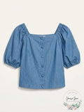 Lucy Paris Womens Denim Off-the-Shoulder Button-Down Top, Blue, Size Small by Vanessa Jane