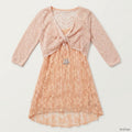 Beautees Girls' Big 2 Pc. Tie Front Shrug Over Pleated Tunic, Coral, Size Large by Vanessa Jane