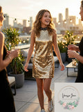 Guess Girls Rochie Full sequins Slip dress, Gold Size 14 by Vanessa Jane