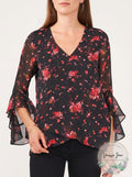 Vince Camuto Floral-Print Flutter-Sleeve Top, Size XS by Vanessa Jane