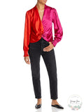 Aqua Color Blocked Twist Front Top, Size Small by Vanessa Jane