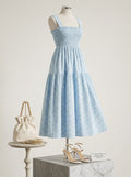 Aqua Printed Cotton Smocked MIDI Dress, Size Medium by Vanessa Jane