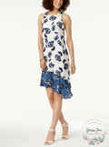 Alfani Womens White Asymmetrical Printed Sleeveless Jewel Neck Dress, Size 6 by Vanessa Jane