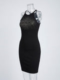 Bebe Rhinestone Splash Logo Halter Dress - Size Large by Vanessa Jane