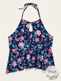 Summer Crush Big Girls Floral-Print Tankini Top Navy, Size 8 by Vanessa Jane