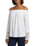 Three Dots Womens Casual Top Lace-Trim Off-the-Shoulder, Size XS by Vanessa Jane