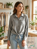 Bella Dahl Little Girls and Girls Tie-Front Pocket Shirt, Size 10 by Vanessa Jane
