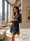 Lucky Brand Women's Marble Print Dress, Black/Multi, Large by Vanessa Jane