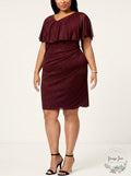 Connected Womens Plus Size Metallic Popover Dress, 14W/Bordeaux by Vanessa Jane