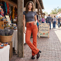 Free People Womens Orange Lace up Boot Cut Jeans, Size 26 by Vanessa Jane
