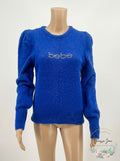Bebe Womens Rhinestone Logo Blue Crew Neck Sweater, Size Medium by Vanessa Jane