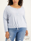 Rebellious One Womens Light Blue Stretch Long Sleeve Boat Neck Top Plus 2X by Vanessa Jane