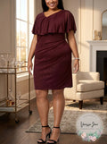 Connected Womens Plus Size Metallic Popover Dress, 14W/Bordeaux by Vanessa Jane