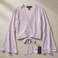 Polly and Esther Juniors Lace Trim Surplice Top, Size Large by Vanessa Jane
