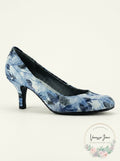Easy Street Passion Pumps Blue Feather Fabric, Size 7N by Vanessa Jane