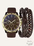 INC Brown Faux-Leather Strap Watch 48mm & 3-Pc. Bracelet Set by Vanessa Jane